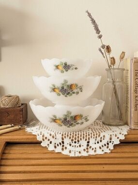 Vintage Arcopal France Mixing Bowls – Fruit Motif – Set of 3